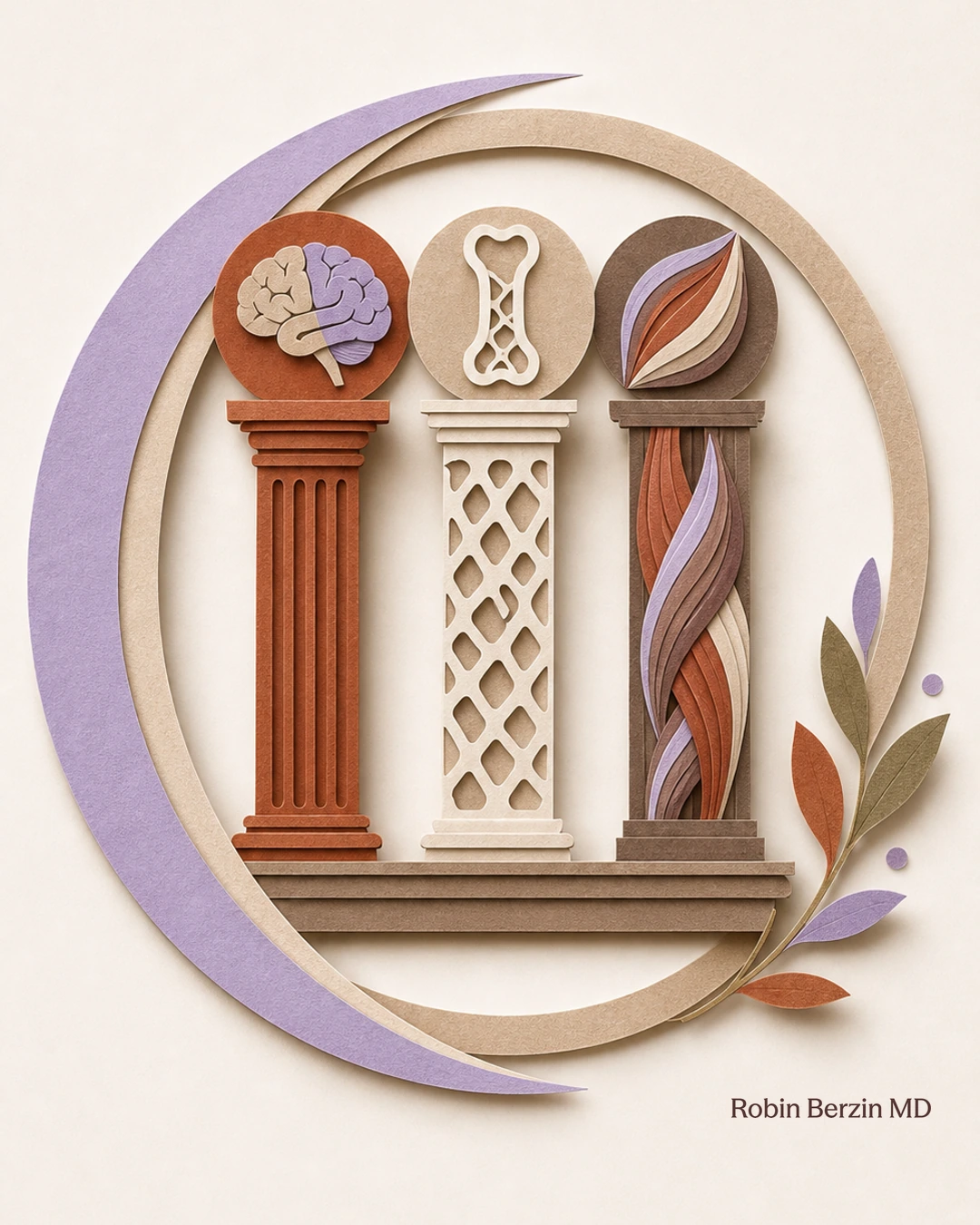 Brain, bones, booty: 3 things to take care of before you reach menopause.  editorial cut-paper collage illustration