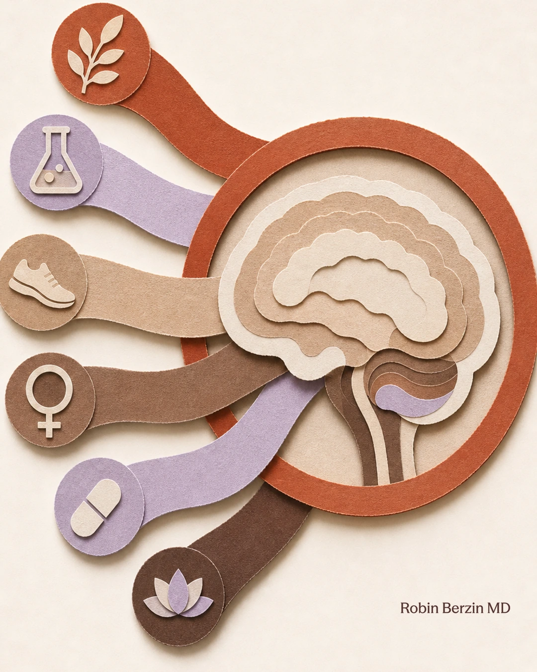 How to Slow Brain Aging Starting in Your 40s editorial cut-paper collage illustration