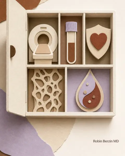 5 Preventative Tests No One Over 30 Should Skip editorial cut-paper collage illustration