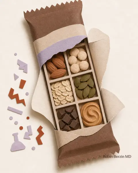 How to Pick a Protein Bar That’s Actually Healthy editorial cut-paper collage illustration