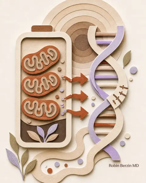 Is NAD+ the key to energy and longevity? editorial cut-paper collage illustration