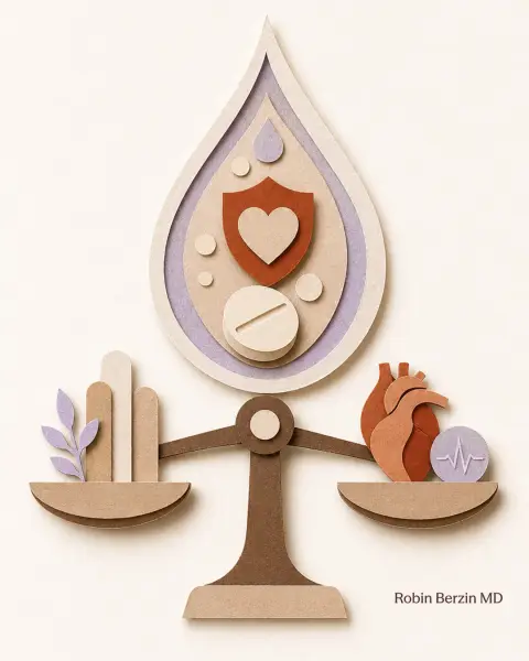 Should we put statins in the water? editorial cut-paper collage illustration